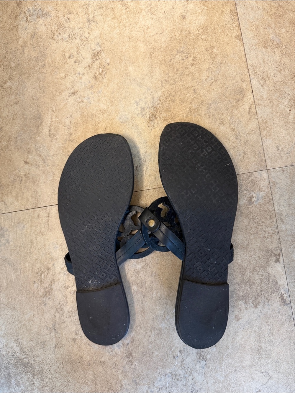 Tory Burch Black Leather Logo Thong Sandals - Picture 2 of 2